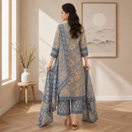 Muskaan - Blue Pure Cotton Embroidered Suit Set - Image 5