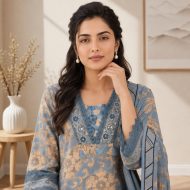 Muskaan - Blue Pure Cotton Embroidered Suit Set - Image 2