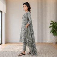 Drishti - Ivory White Cotton Suit Set - Image 5