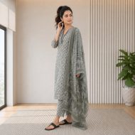 Drishti - Ivory White Cotton Suit Set - Image 4