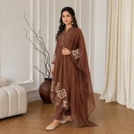 Tanishka - Brown Cotton Silk Festive Suit Set - Image 5